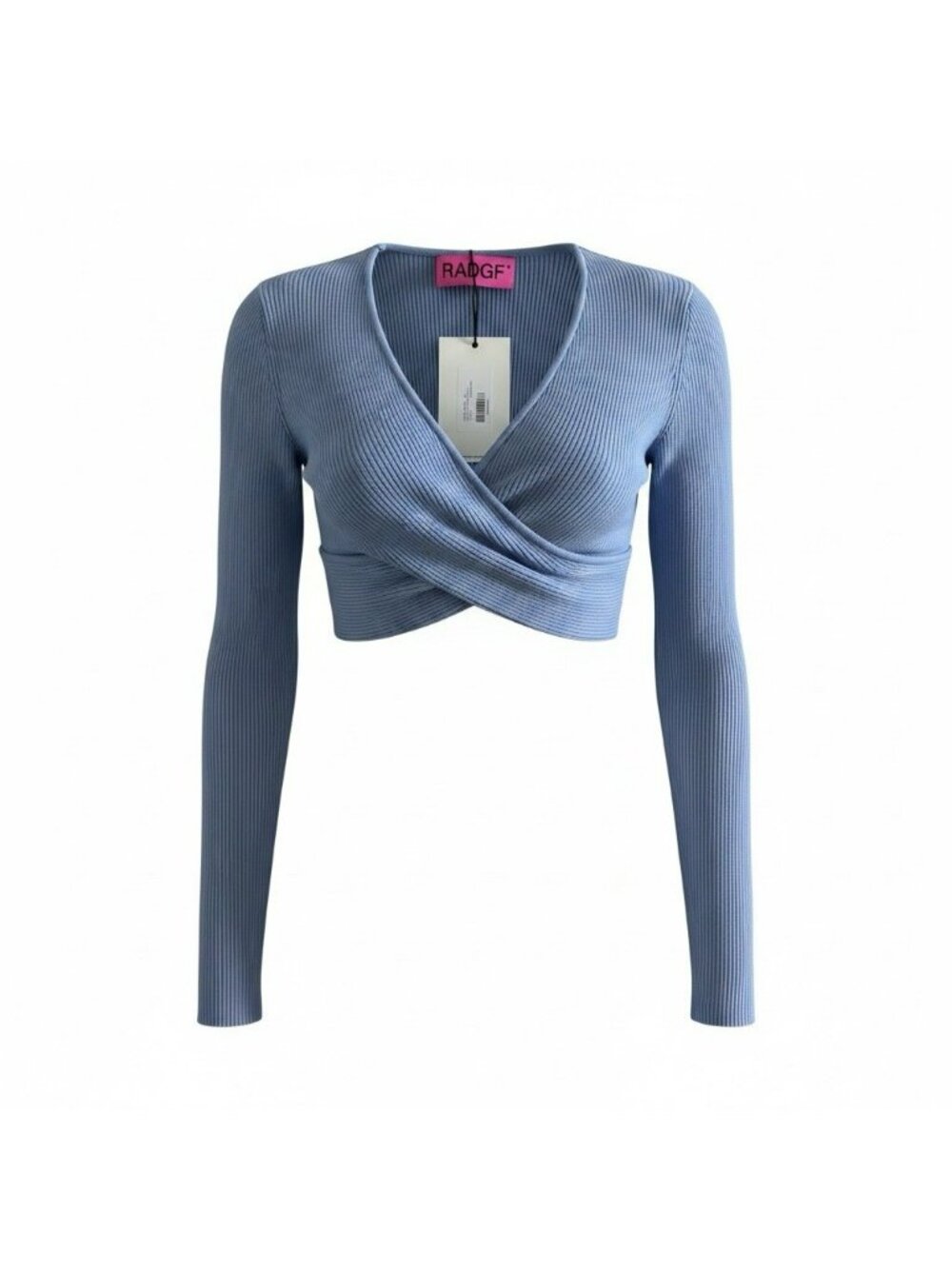 GAUGE81 Ribbed Crop Top Blue Twist Front Long Sleeve NWT Size L Designer